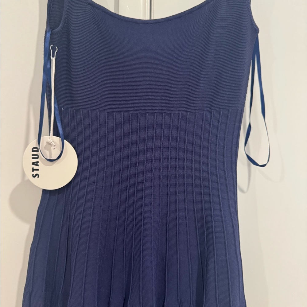 STAUD Navy Blue Pleated Maxi Dress - Picture 3 of 5